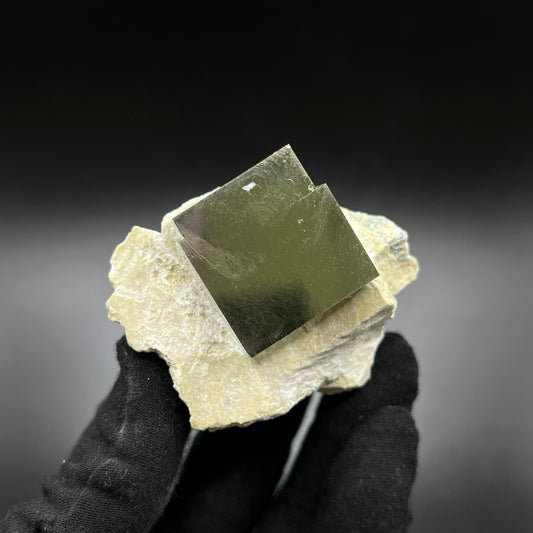Rectangular Pyrite Crystal on Matrix from Mina Ampliación A Victoria, Navajún, Spain.