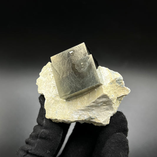 Rectangular Pyrite Crystal on Matrix from Mina Ampliación A Victoria, Navajún, Spain.
