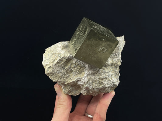 Single Cube Pyrite on Matrix from Victoria Mine, Navajún, La Rioja, Spain