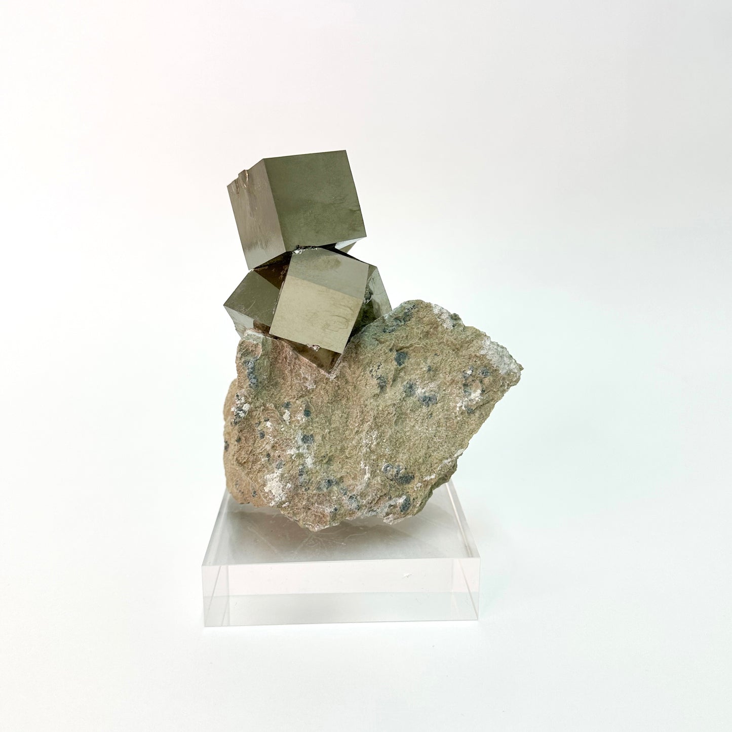 Cluster Pyrite on Matrix, 4 cube’s formation from Navajún, Spain