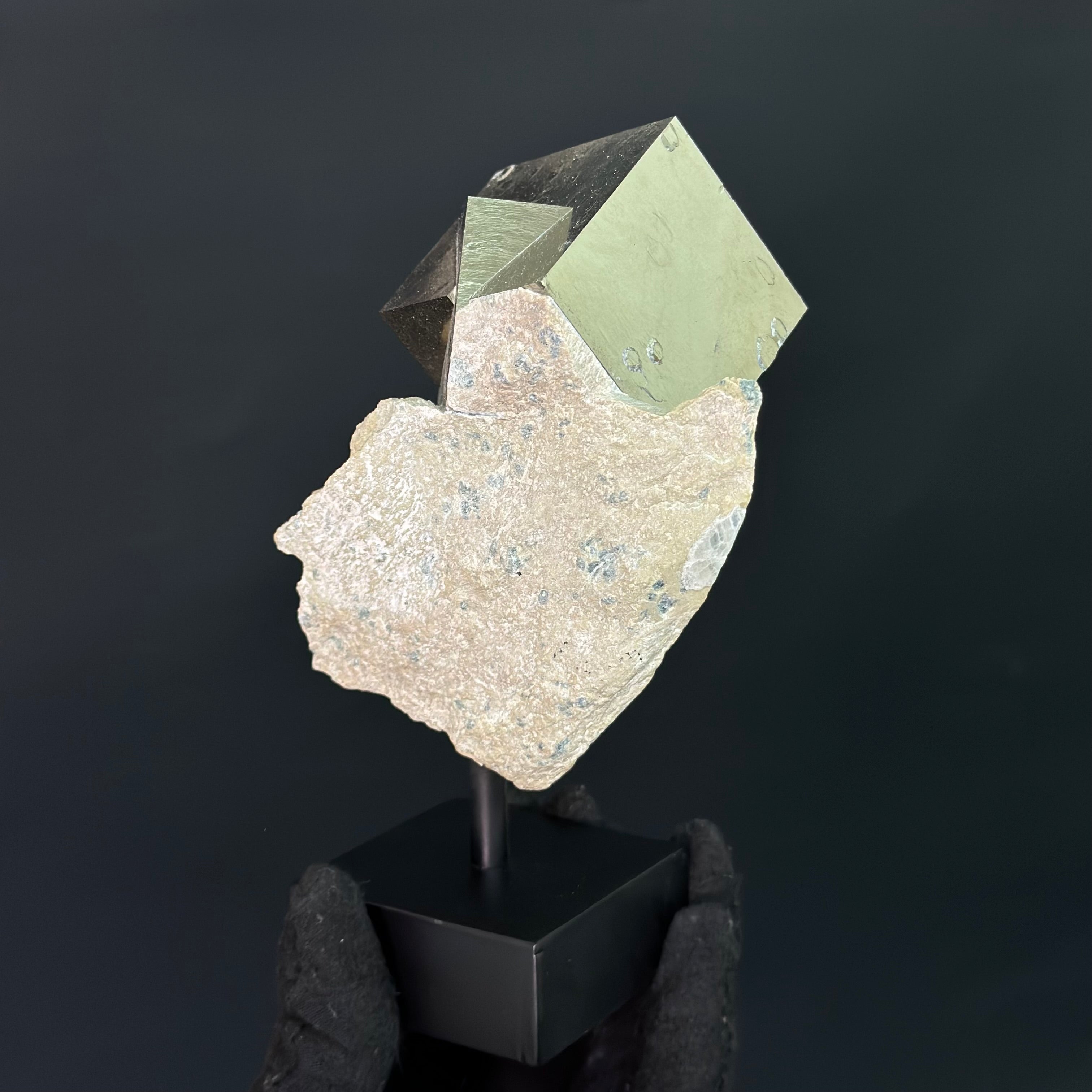 Intergrown Pyrite on Matrix with Metal Base from  Mina Ampliación A Victoria, Navajún, Spain
