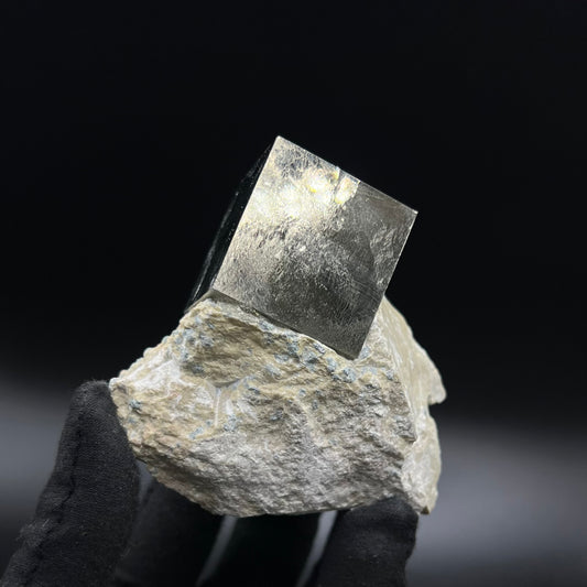 Single Cube Pyrite on Matrix from Navajún, Spain