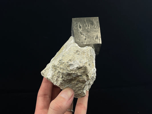 Single Cube Pyrite on Matrix from Victoria Mine, Navajún, La Rioja, Spain